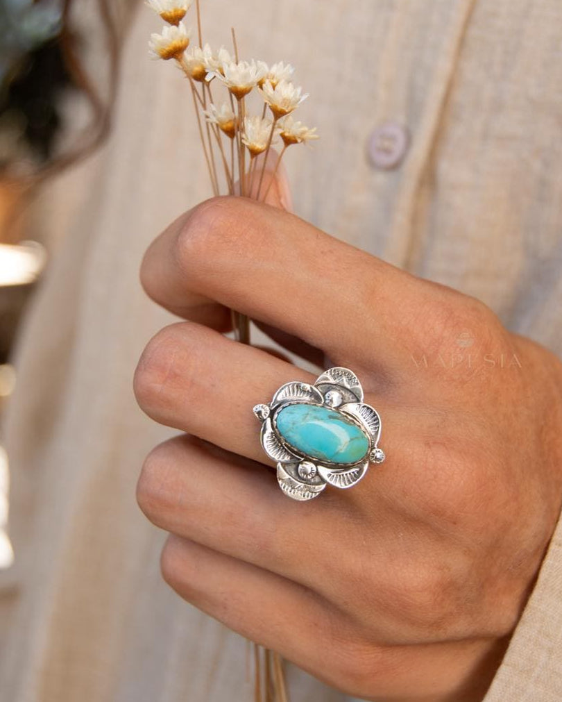 Turquoise Ring ~ Sterling Silver 925 ~ Handmade ~ Statement ~ Hippie ~ Bohemian ~ Jewelry ~Gift For Her ~Gemstone~December Birthstone~ MR370