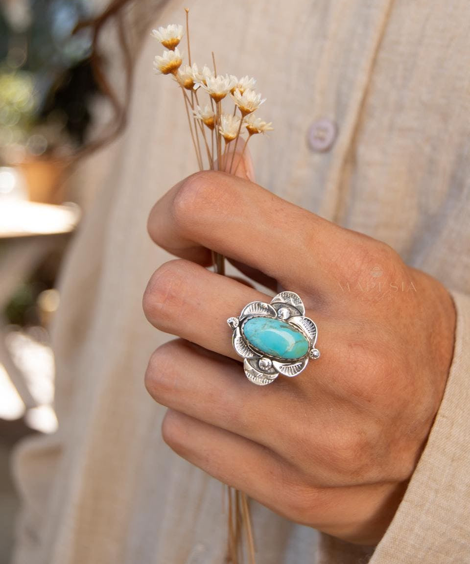 Turquoise Ring ~ Sterling Silver 925 ~ Handmade ~ Statement ~ Hippie ~ Bohemian ~ Jewelry ~Gift For Her ~Gemstone~December Birthstone~ MR370