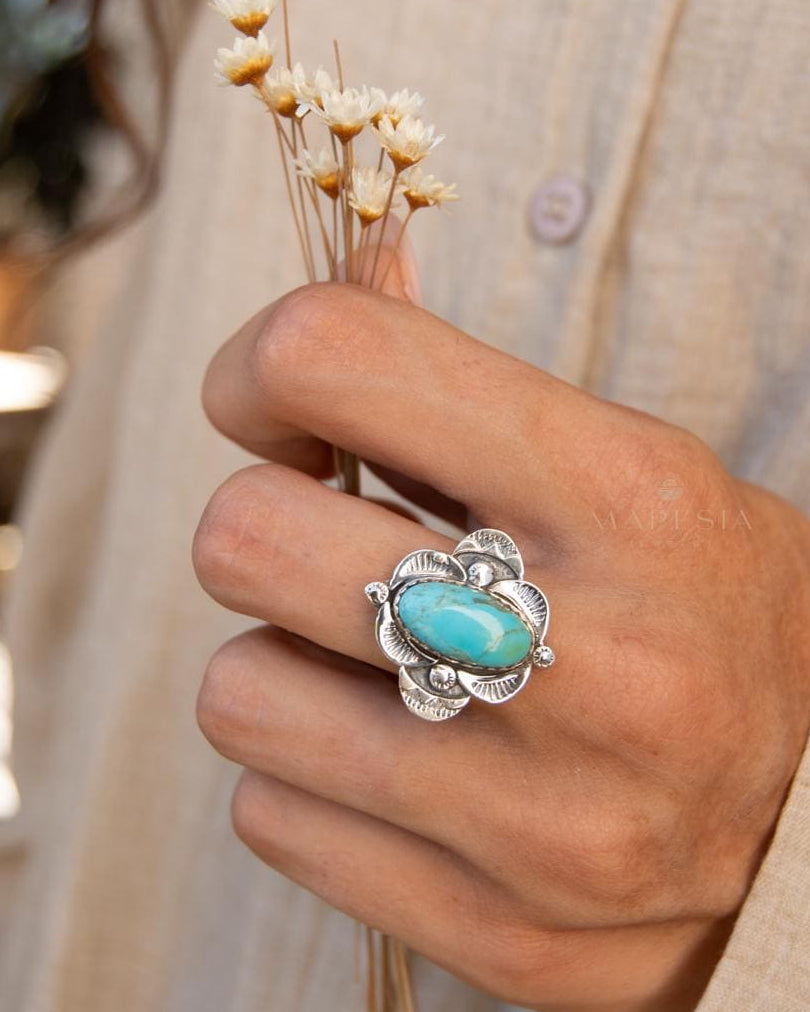 Turquoise Ring ~ Sterling Silver 925 ~ Handmade ~ Statement ~ Hippie ~ Bohemian ~ Jewelry ~Gift For Her ~Gemstone~December Birthstone~ MR370