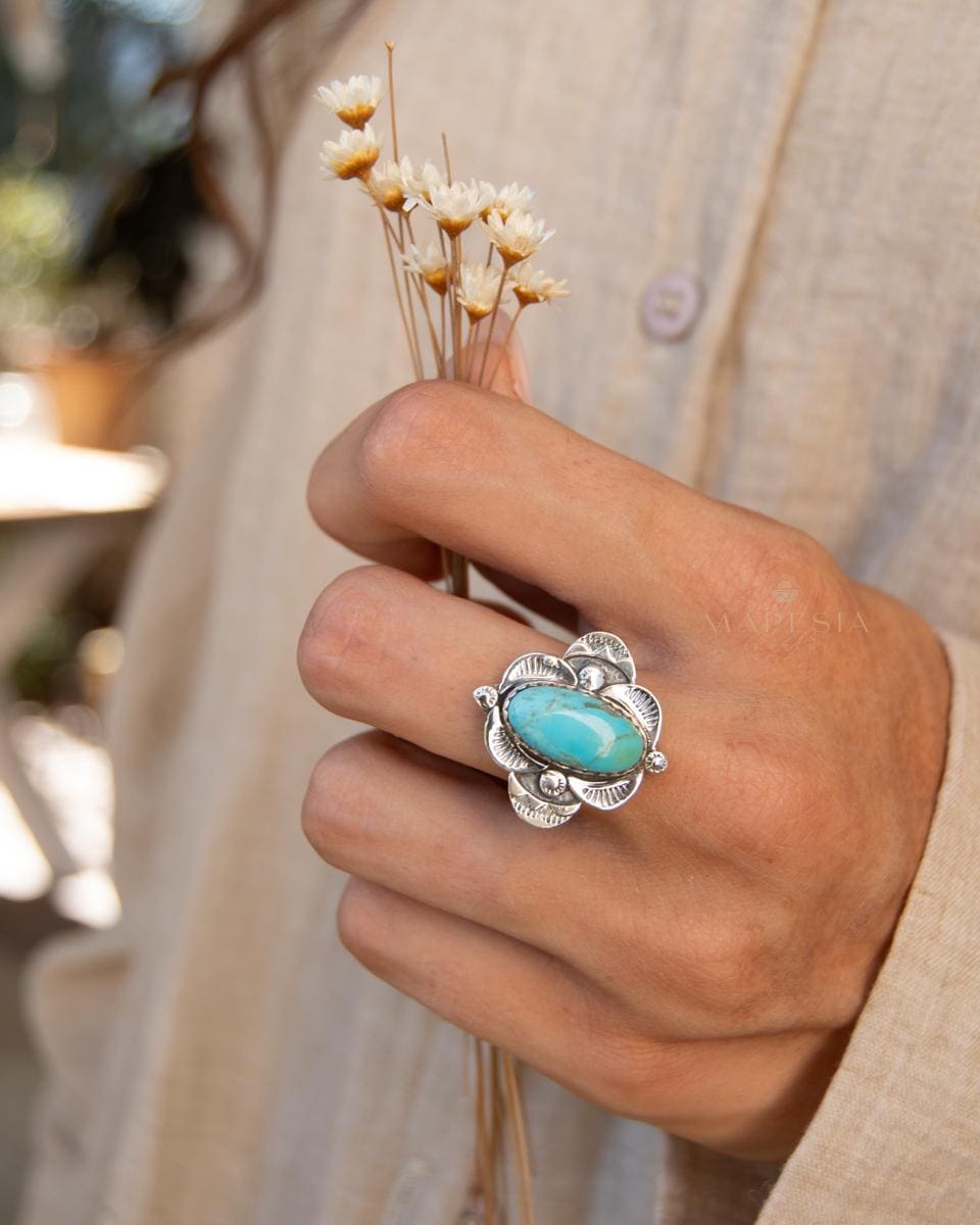 Turquoise Ring ~ Sterling Silver 925 ~ Handmade ~ Statement ~ Hippie ~ Bohemian ~ Jewelry ~Gift For Her ~Gemstone~December Birthstone~ MR370