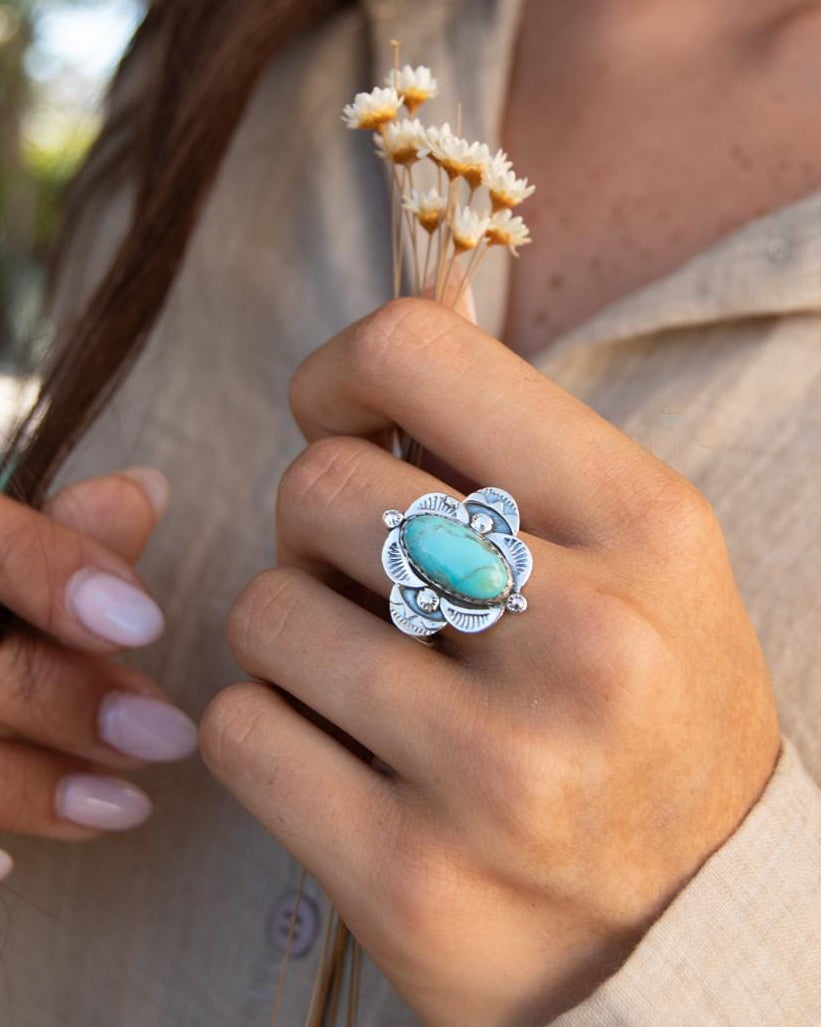 Turquoise Ring ~ Sterling Silver 925 ~ Handmade ~ Statement ~ Hippie ~ Bohemian ~ Jewelry ~Gift For Her ~Gemstone~December Birthstone~ MR370