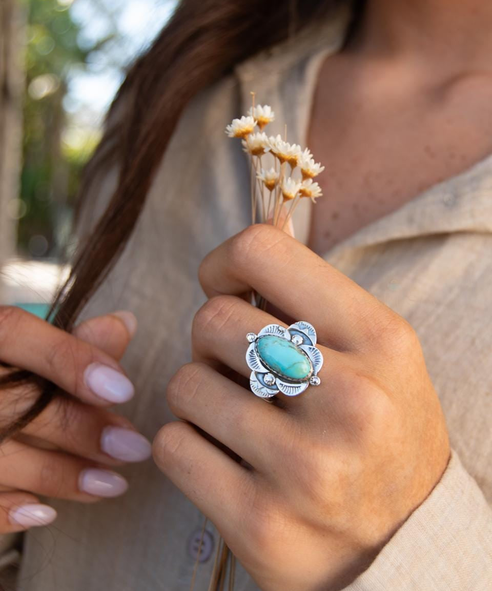 Turquoise Ring ~ Sterling Silver 925 ~ Handmade ~ Statement ~ Hippie ~ Bohemian ~ Jewelry ~Gift For Her ~Gemstone~December Birthstone~ MR370