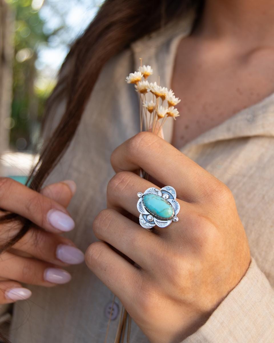 Turquoise Ring ~ Sterling Silver 925 ~ Handmade ~ Statement ~ Hippie ~ Bohemian ~ Jewelry ~Gift For Her ~Gemstone~December Birthstone~ MR370