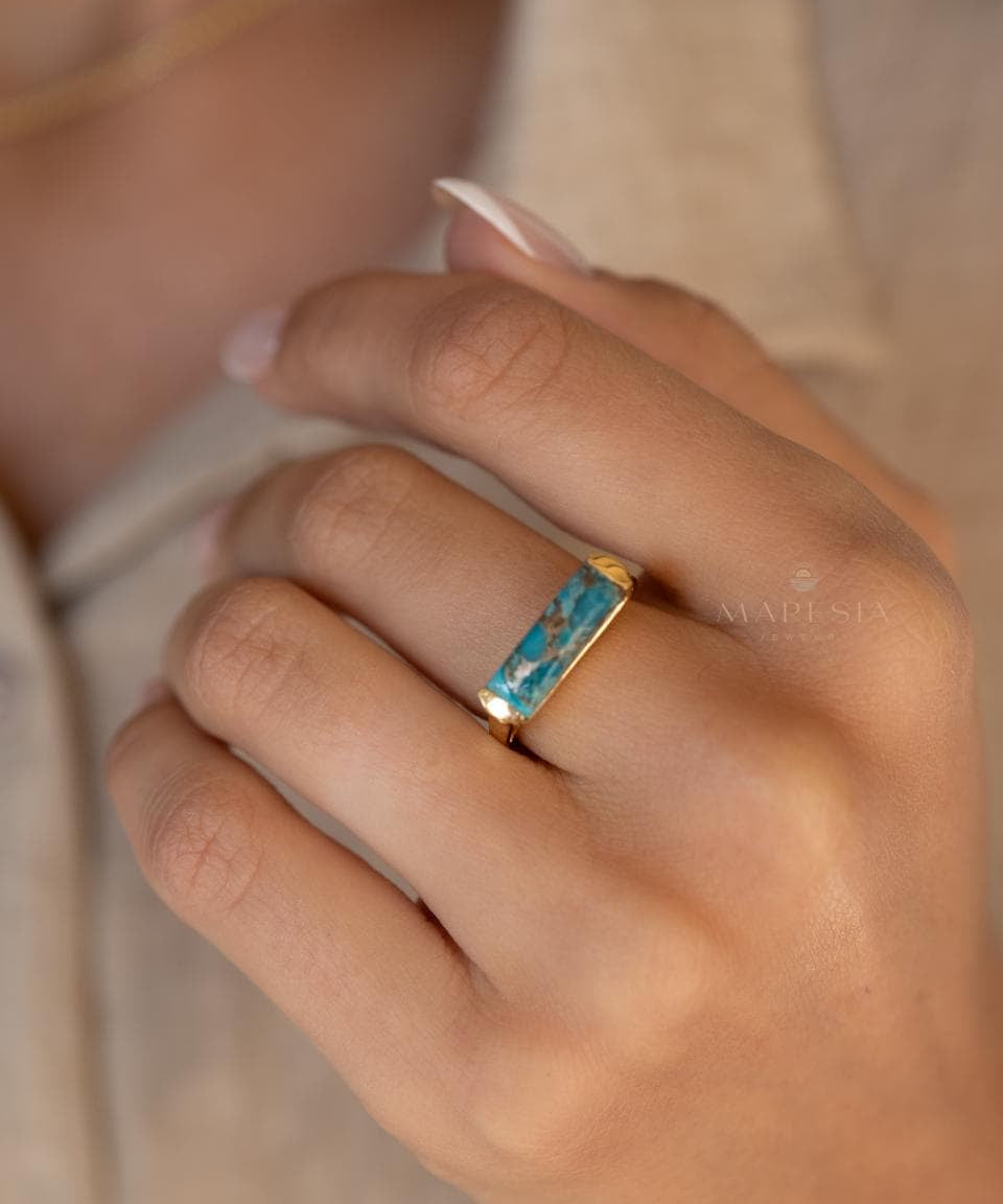 Copper Turquoise Ring ~ Gemstone ~ Natural ~ 18k Gold Plated ~ Jewelry ~ Handmade ~ Boho ~ December Birthstone MR369