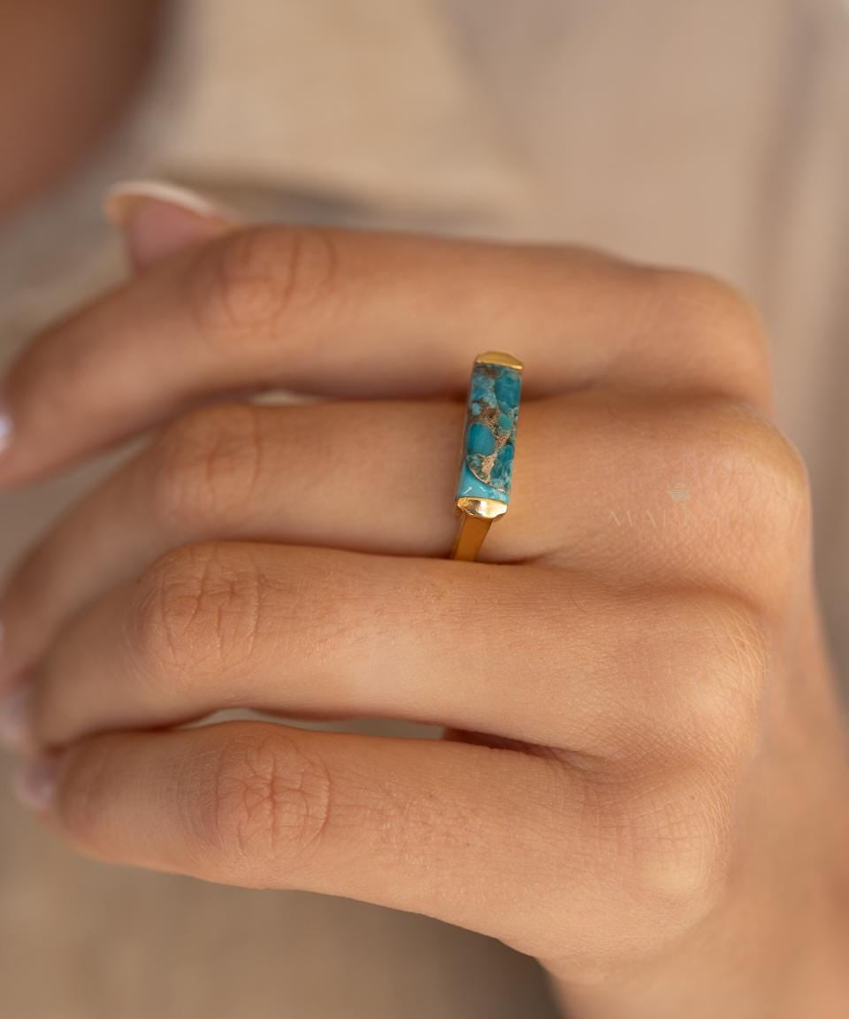 Copper Turquoise Ring ~ Gemstone ~ Natural ~ 18k Gold Plated ~ Jewelry ~ Handmade ~ Boho ~ December Birthstone MR369