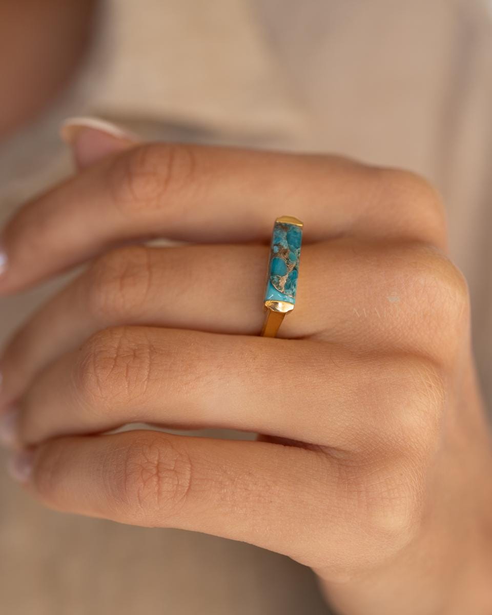 Copper Turquoise Ring ~ Gemstone ~ Natural ~ 18k Gold Plated ~ Jewelry ~ Handmade ~ Boho ~ December Birthstone MR369