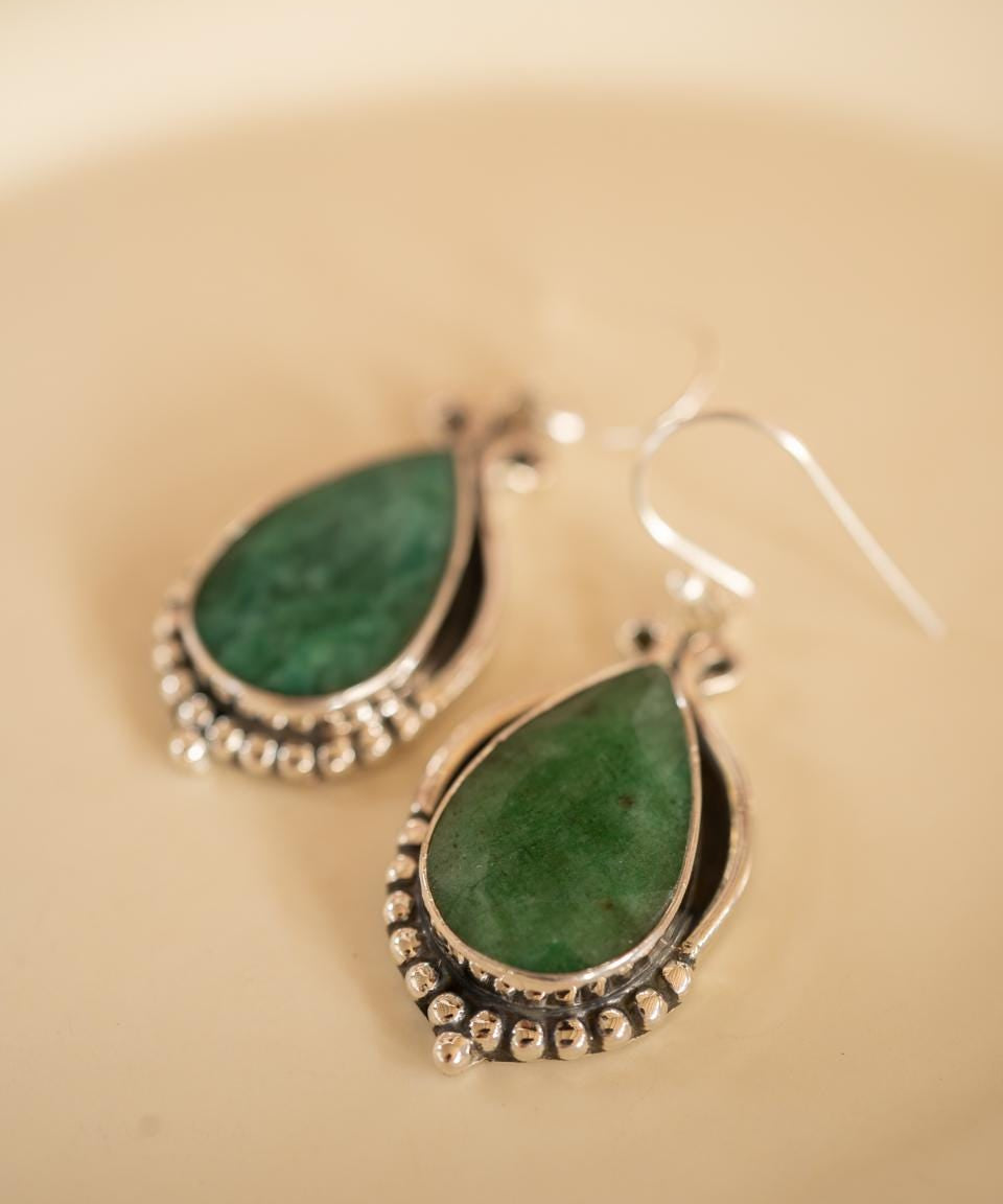 Delicate Emerald Earrings ~ Sterling Silver 925 ~ Gemstone ~ Dangle ~Handmade ~ Jewelry ~ Gift For Her ~ Maresia ME081