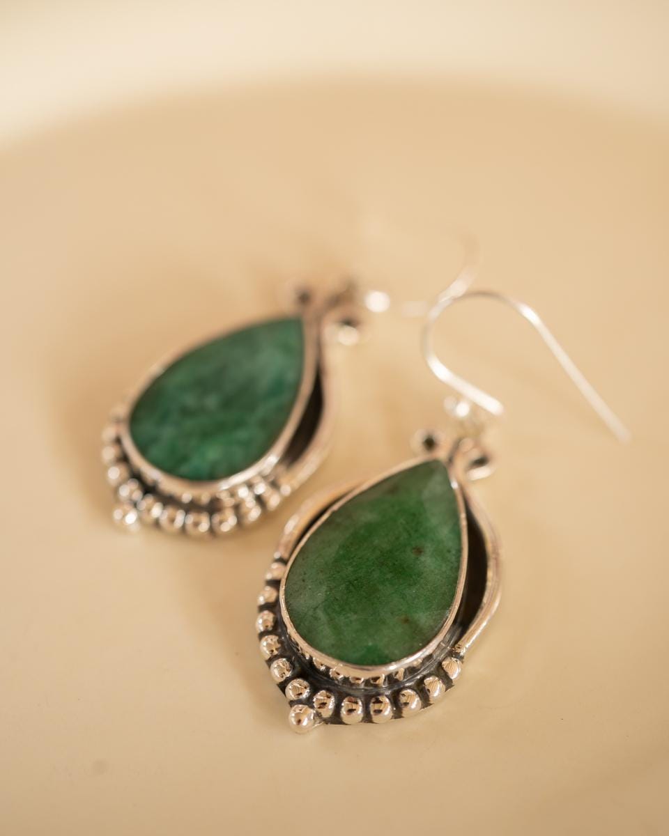 Delicate Emerald Earrings ~ Sterling Silver 925 ~ Gemstone ~ Dangle ~Handmade ~ Jewelry ~ Gift For Her ~ Maresia ME081