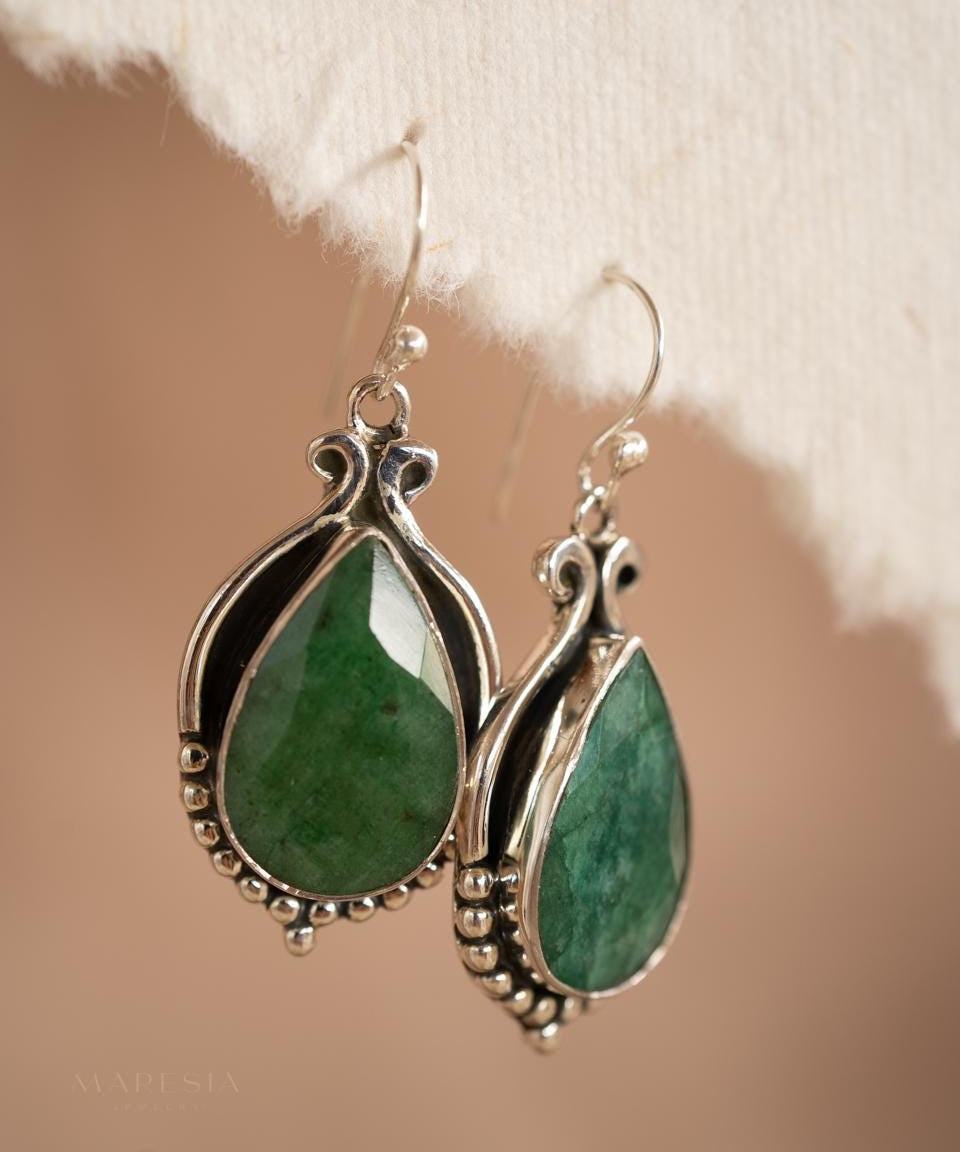 Delicate Emerald Earrings ~ Sterling Silver 925 ~ Gemstone ~ Dangle ~Handmade ~ Jewelry ~ Gift For Her ~ Maresia ME081