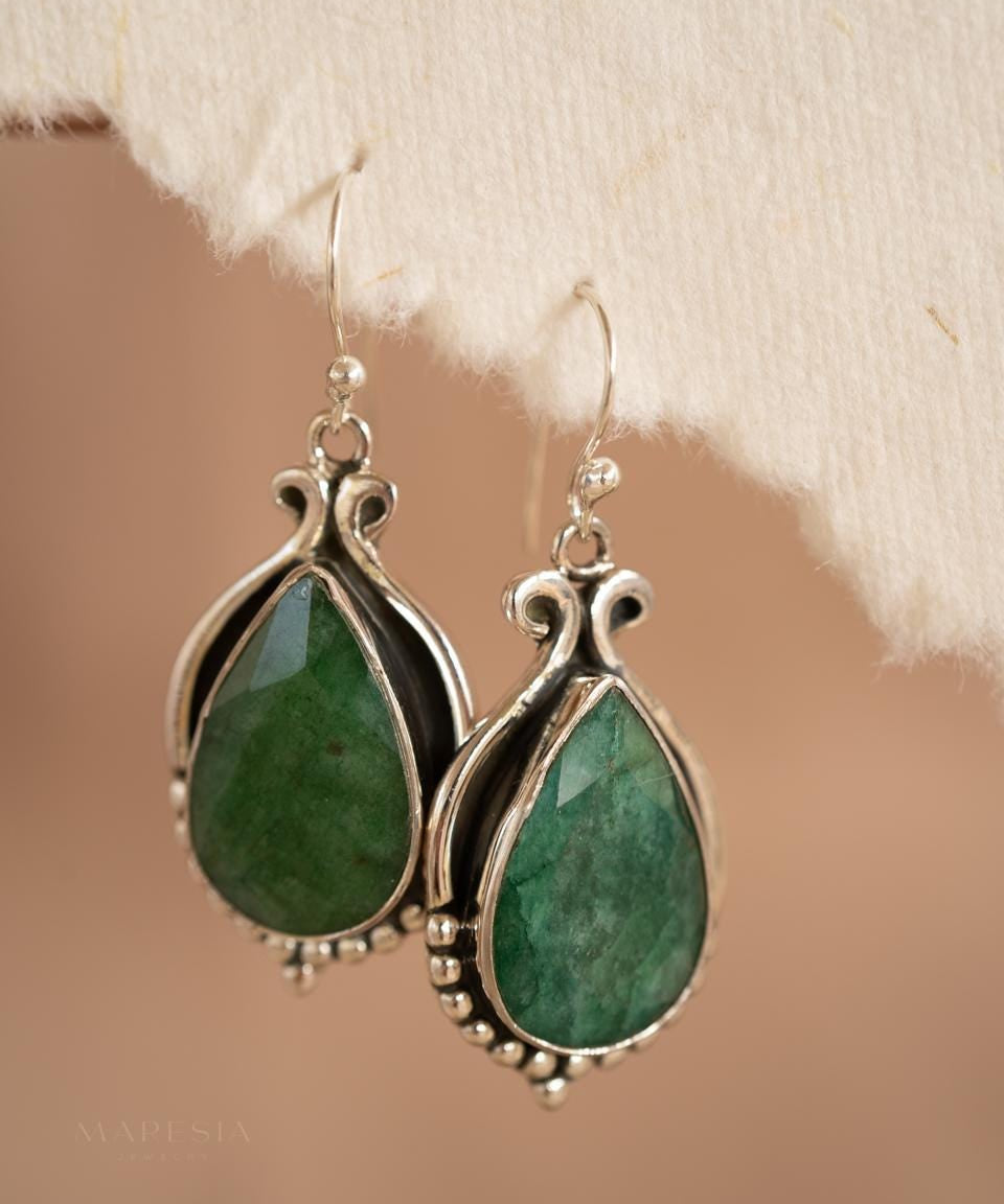 Delicate Emerald Earrings ~ Sterling Silver 925 ~ Gemstone ~ Dangle ~Handmade ~ Jewelry ~ Gift For Her ~ Maresia ME081