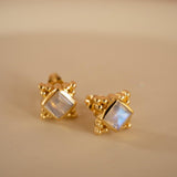 Moonstone Earrings ~ Stud ~ Jewelry ~ 18k Gold Plated ~ Natural ~ Minimalist Everyday ~ Gift for Her ~ Boho ~ Hippie ~ ME083