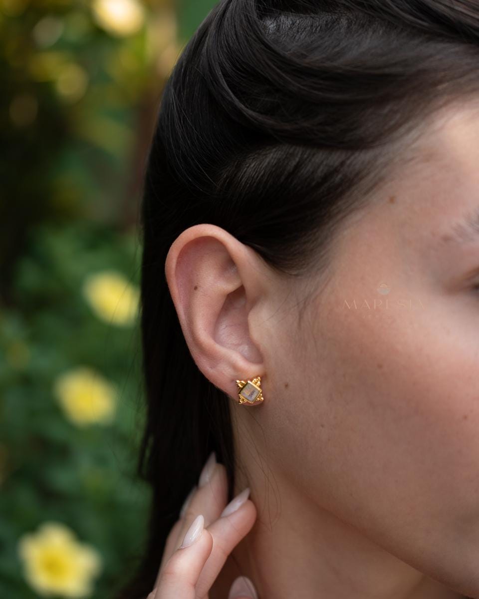 Moonstone Earrings ~ Stud ~ Jewelry ~ 18k Gold Plated ~ Natural ~ Minimalist Everyday ~ Gift for Her ~ Boho ~ Hippie ~ ME083