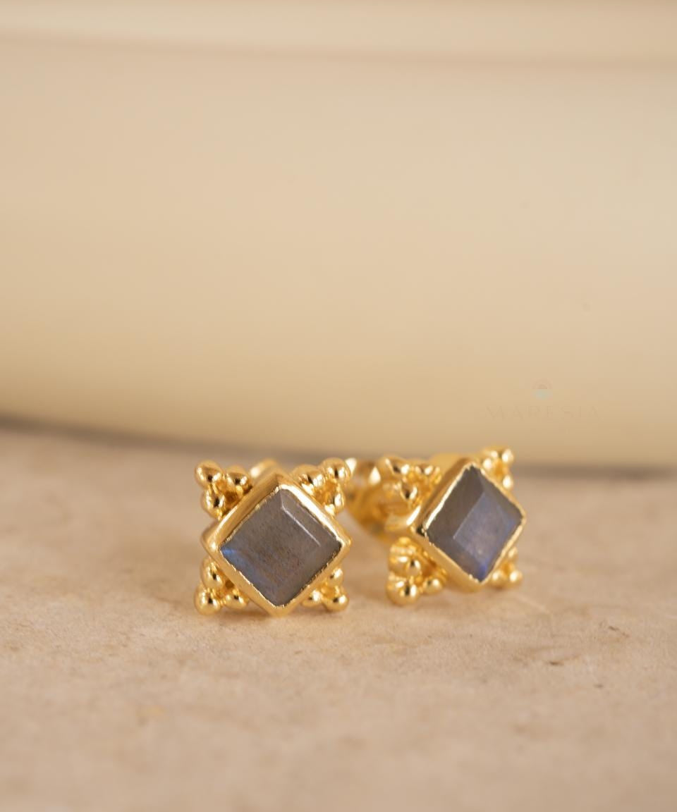 Labradorite Earrings ~ Stud ~ Jewelry ~ 18k Gold Plated ~ Natural ~ Minimalist Everyday ~ Gift for Her ~ Boho ~ Hippie ~ ME084