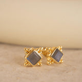 Labradorite Earrings ~ Stud ~ Jewelry ~ 18k Gold Plated ~ Natural ~ Minimalist Everyday ~ Gift for Her ~ Boho ~ Hippie ~ ME084