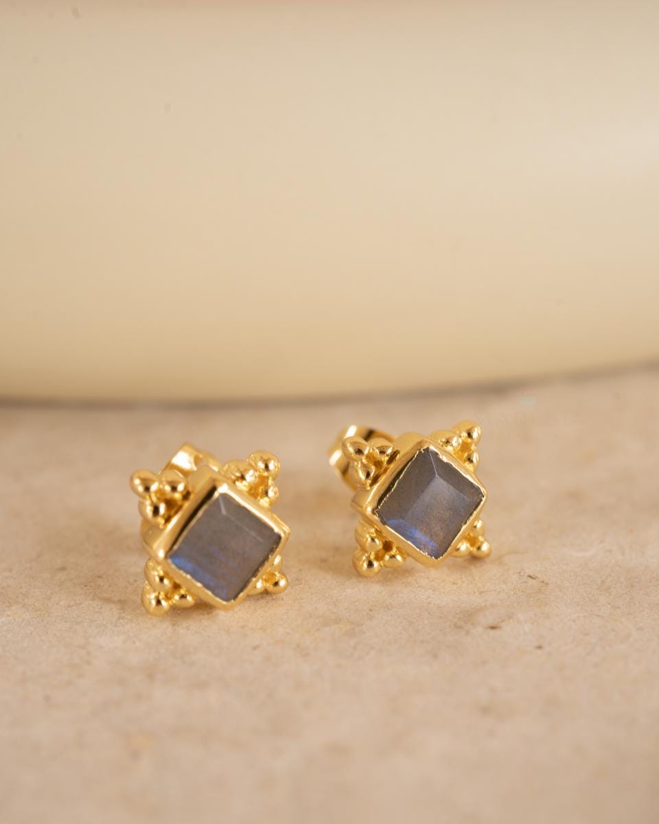 Labradorite Earrings ~ Stud ~ Jewelry ~ 18k Gold Plated ~ Natural ~ Minimalist Everyday ~ Gift for Her ~ Boho ~ Hippie ~ ME084