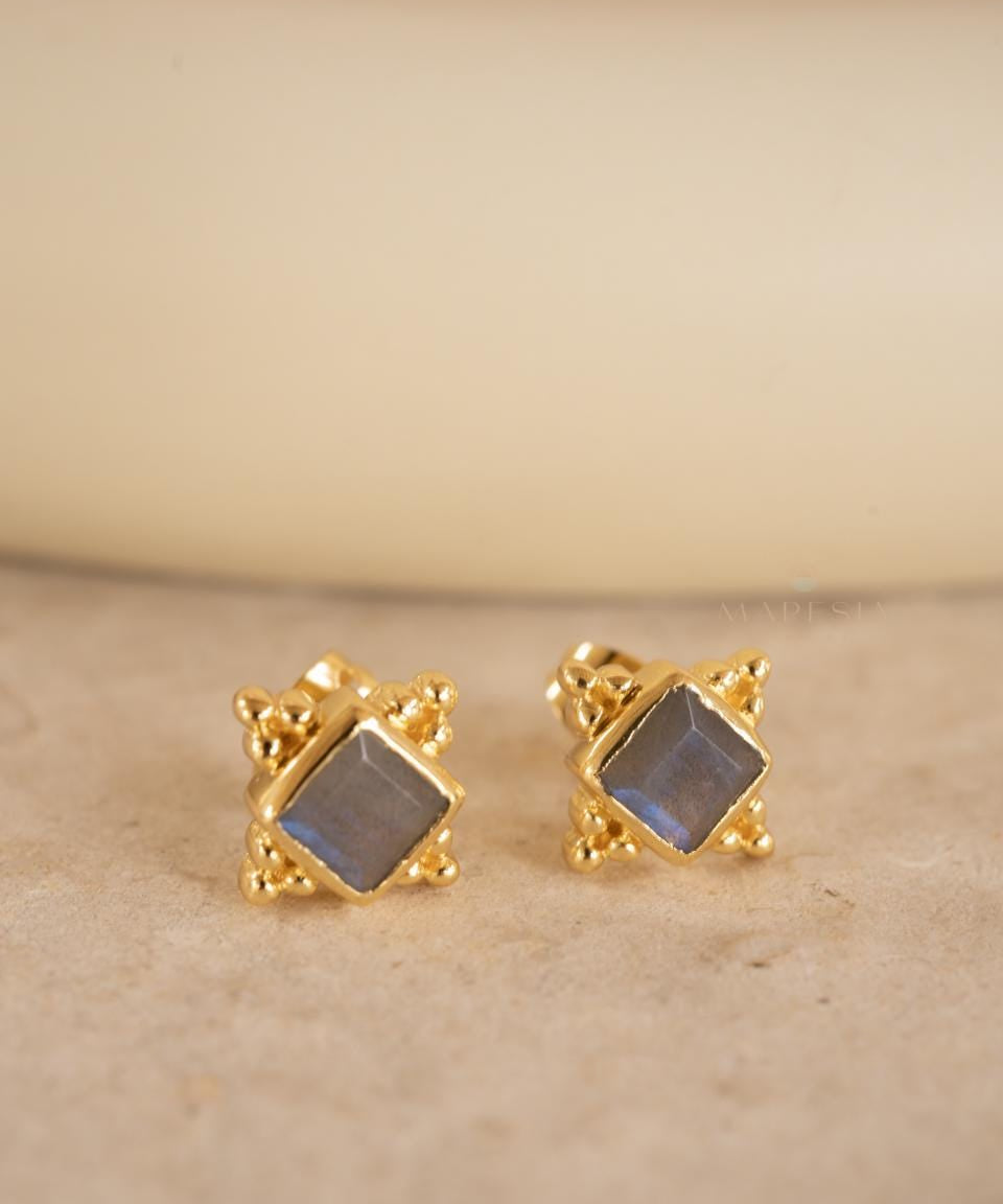 Labradorite Earrings ~ Stud ~ Jewelry ~ 18k Gold Plated ~ Natural ~ Minimalist Everyday ~ Gift for Her ~ Boho ~ Hippie ~ ME084