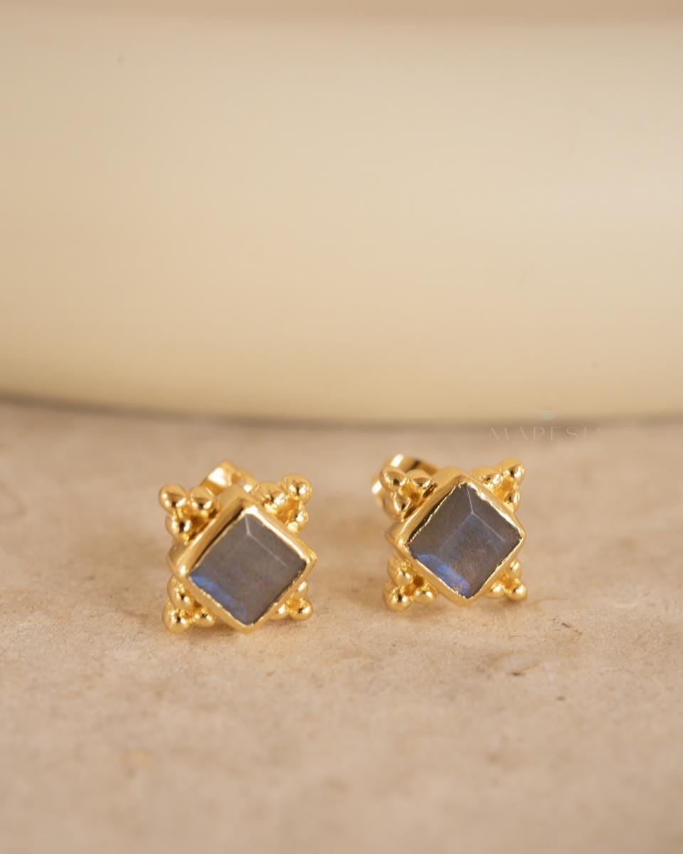 Labradorite Earrings ~ Stud ~ Jewelry ~ 18k Gold Plated ~ Natural ~ Minimalist Everyday ~ Gift for Her ~ Boho ~ Hippie ~ ME084