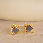 Labradorite Earrings ~ Stud ~ Jewelry ~ 18k Gold Plated ~ Natural ~ Minimalist Everyday ~ Gift for Her ~ Boho ~ Hippie ~ ME084