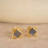 Labradorite Earrings ~ Stud ~ Jewelry ~ 18k Gold Plated ~ Natural ~ Minimalist Everyday ~ Gift for Her ~ Boho ~ Hippie ~ ME084