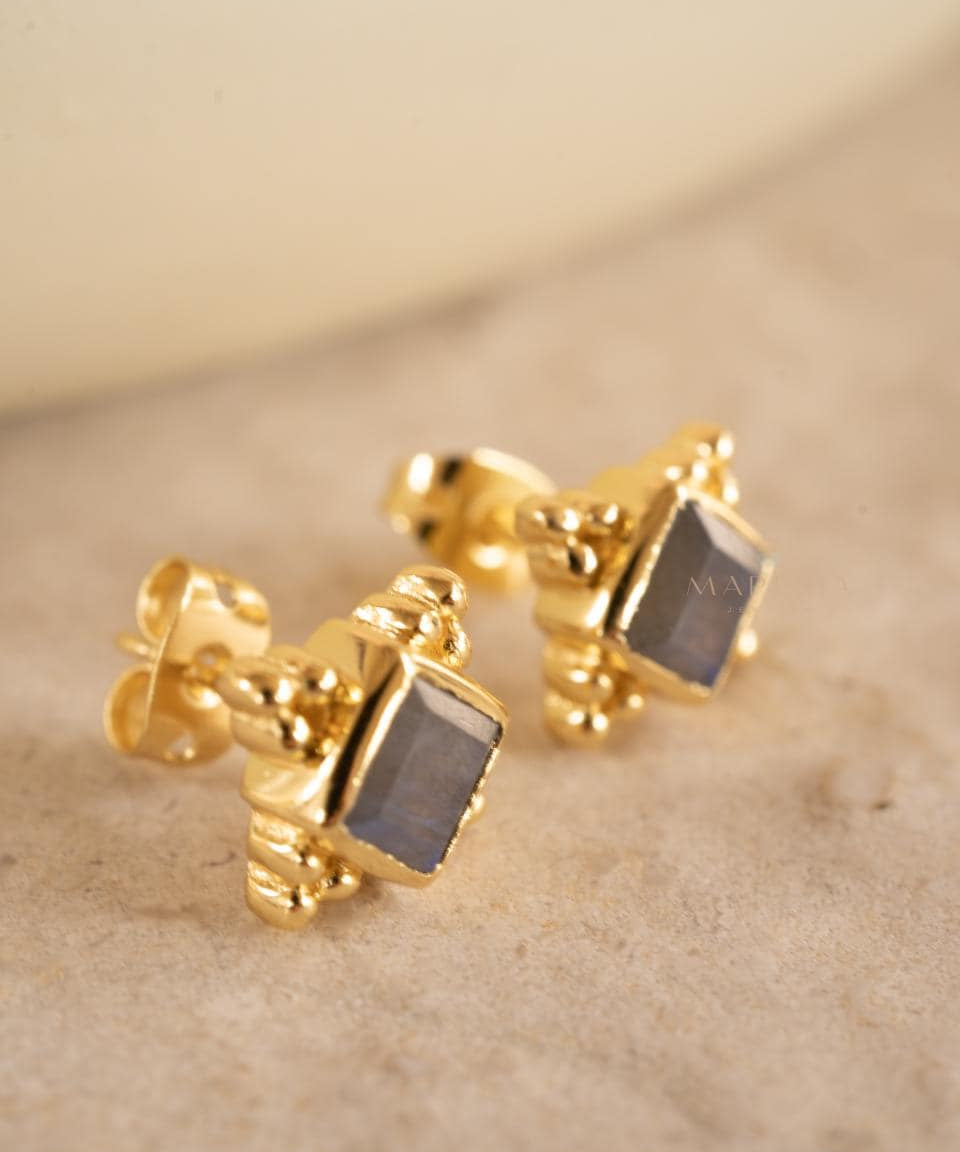 Labradorite Earrings ~ Stud ~ Jewelry ~ 18k Gold Plated ~ Natural ~ Minimalist Everyday ~ Gift for Her ~ Boho ~ Hippie ~ ME084