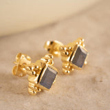 Labradorite Earrings ~ Stud ~ Jewelry ~ 18k Gold Plated ~ Natural ~ Minimalist Everyday ~ Gift for Her ~ Boho ~ Hippie ~ ME084