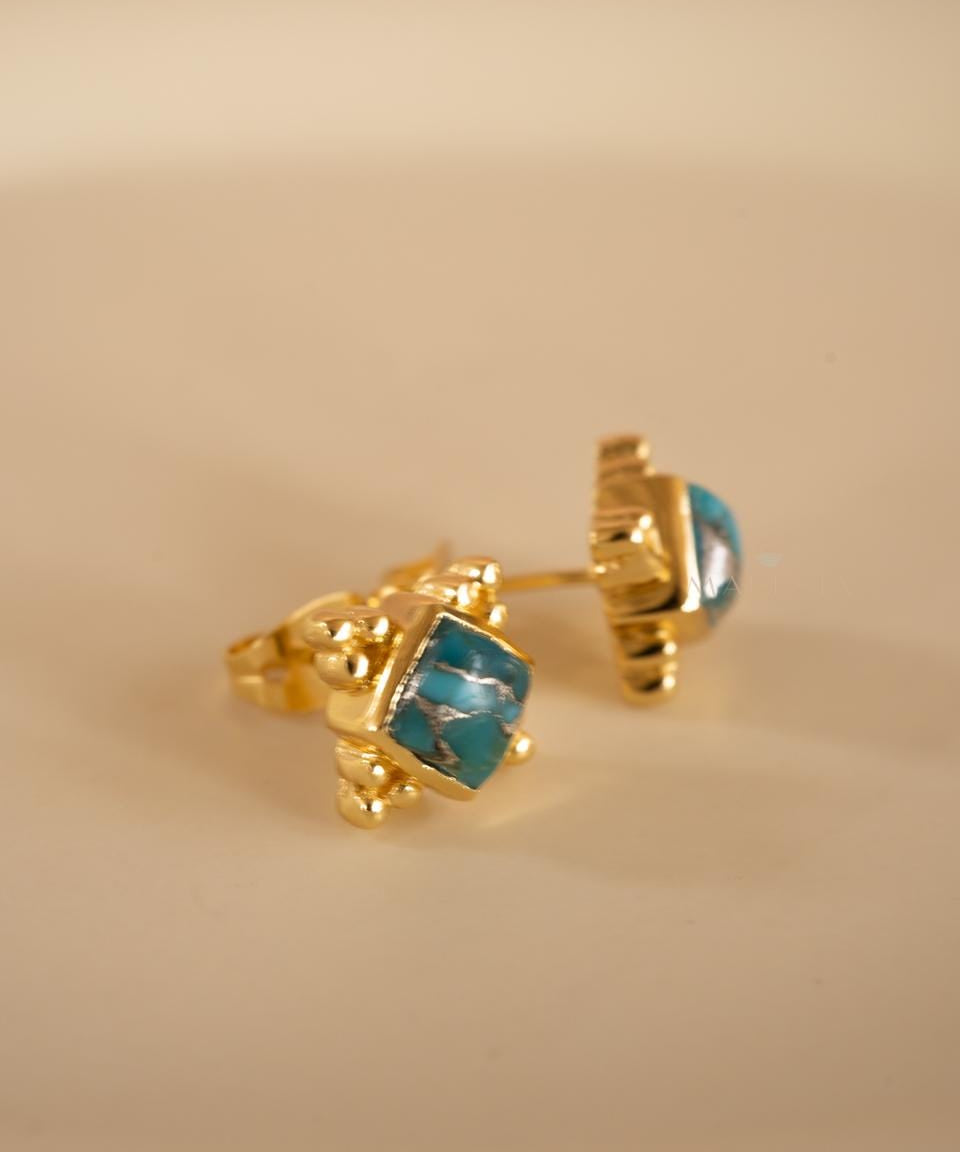 Copper Turquoise Earrings ~ Stud ~ Jewelry ~ 18k Gold Plated ~ Natural ~ Minimalist Everyday ~ Gift for Her ~ Boho ~ Hippie ~ ME085