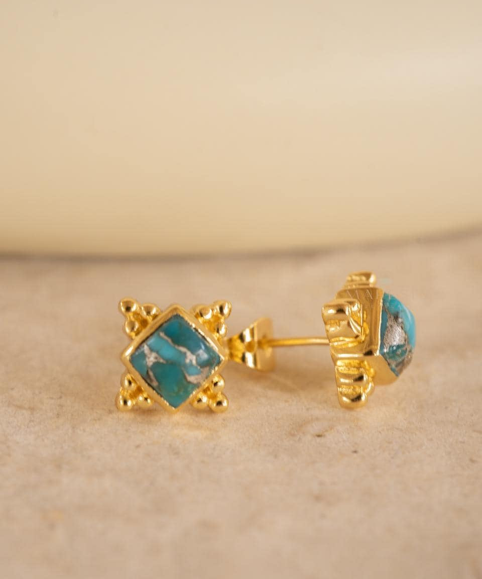 Copper Turquoise Earrings ~ Stud ~ Jewelry ~ 18k Gold Plated ~ Natural ~ Minimalist Everyday ~ Gift for Her ~ Boho ~ Hippie ~ ME085