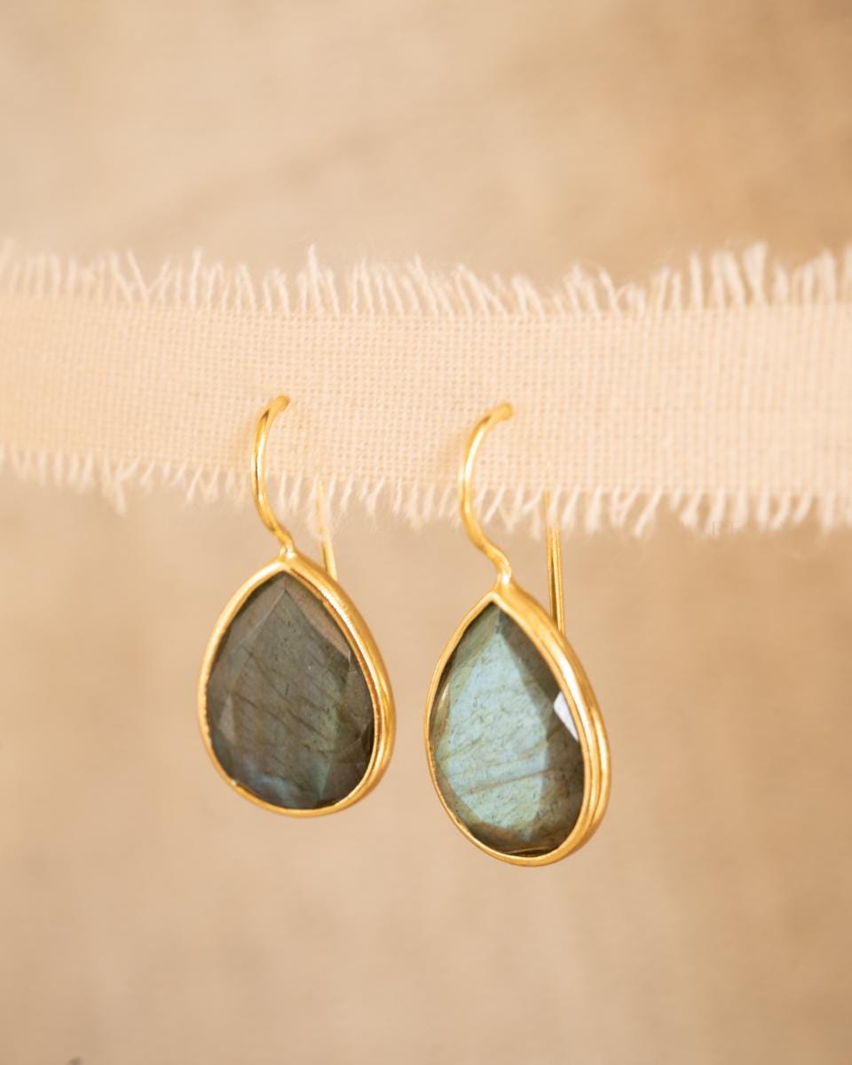 Labradorite Tear Drop Earrings ~ 18k Gold Plated ~ Minimalist Everyday ~ Gift for Her ~ Boho ~ ME108