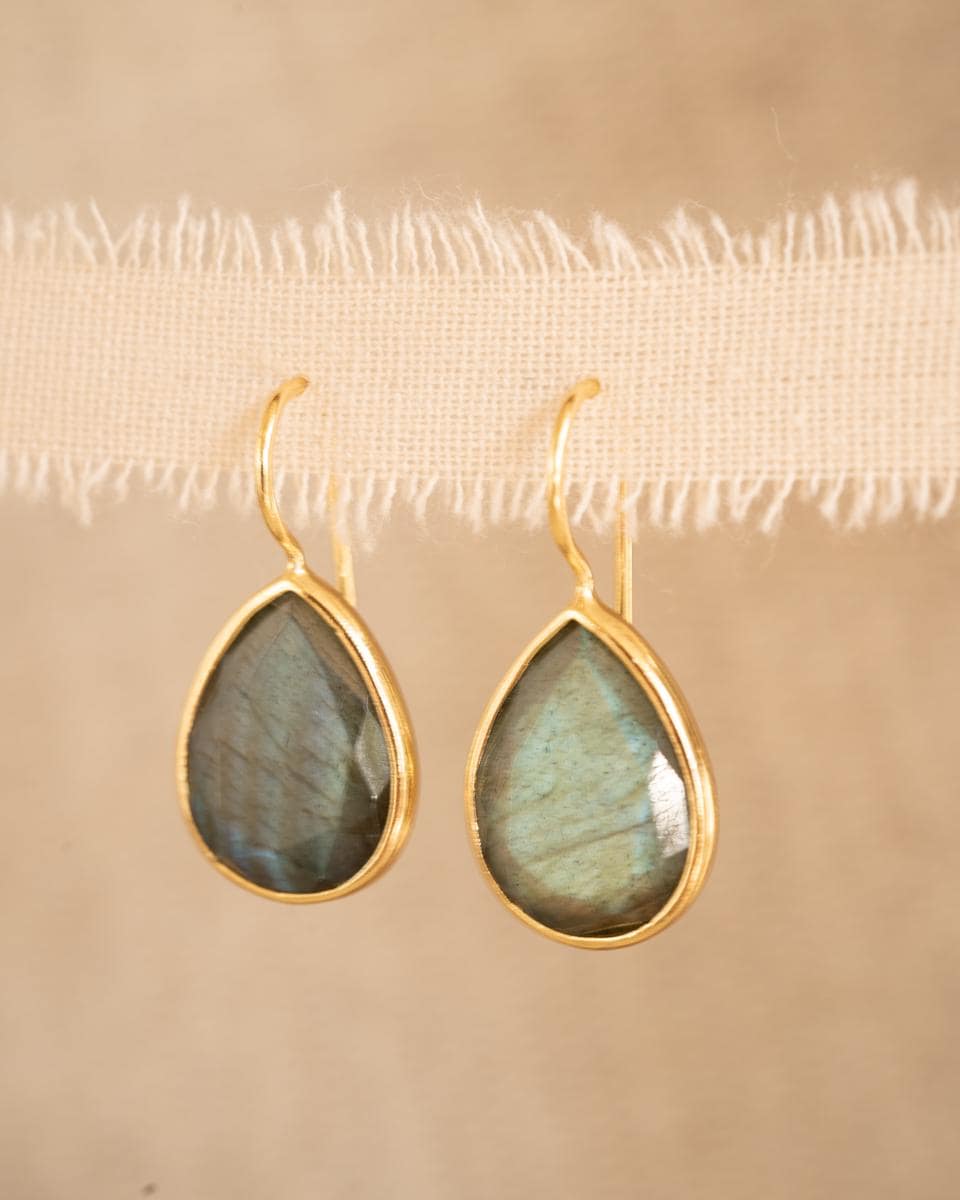Labradorite Tear Drop Earrings ~ 18k Gold Plated ~ Minimalist Everyday ~ Gift for Her ~ Boho ~ ME108