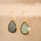 Labradorite Tear Drop Earrings ~ 18k Gold Plated ~ Minimalist Everyday ~ Gift for Her ~ Boho ~ ME108