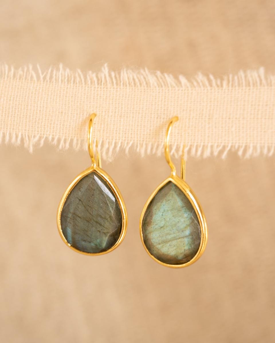 Labradorite Tear Drop Earrings ~ 18k Gold Plated ~ Minimalist Everyday ~ Gift for Her ~ Boho ~ ME108