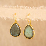 Labradorite Tear Drop Earrings ~ 18k Gold Plated ~ Minimalist Everyday ~ Gift for Her ~ Boho ~ ME108