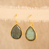 Labradorite Tear Drop Earrings ~ 18k Gold Plated ~ Minimalist Everyday ~ Gift for Her ~ Boho ~ ME108