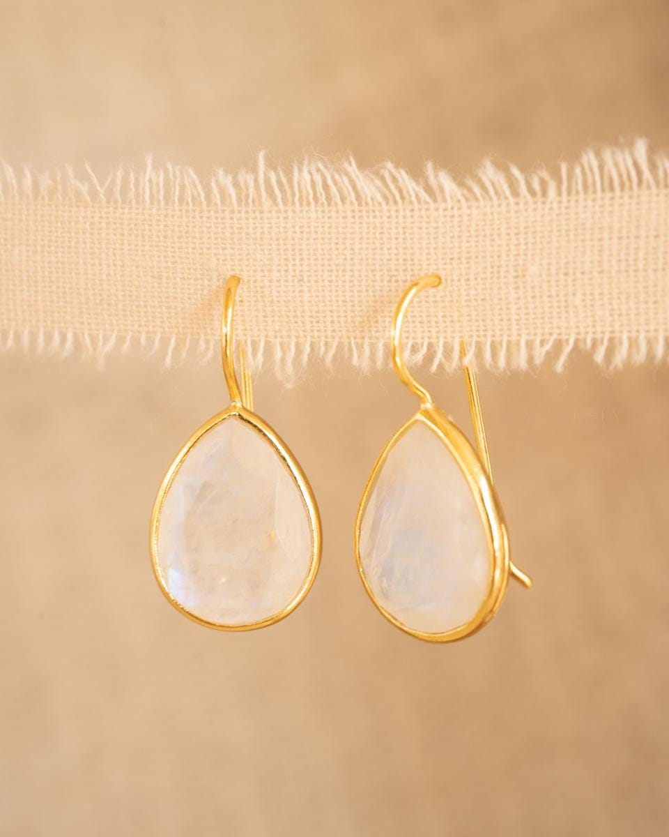 Moonstone Tear Drop Earrings ~ Gold Plated ~Dangle ~ Jewelry ~ Natural ~ Organic ~ Everyday~ Delicate~ minimalist Boho ~ Hippie ~ ME109