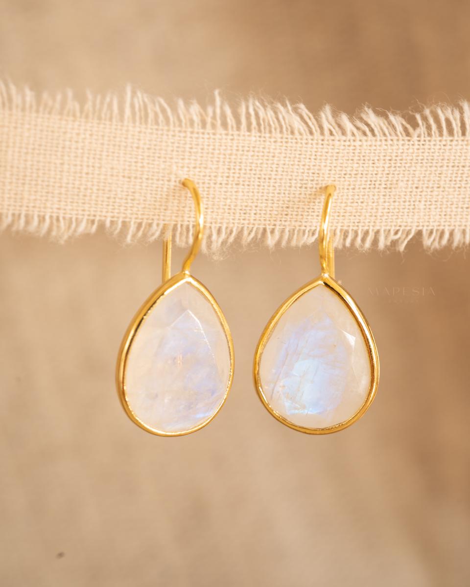Moonstone Tear Drop Earrings ~ Gold Plated ~Dangle ~ Jewelry ~ Natural ~ Organic ~ Everyday~ Delicate~ minimalist Boho ~ Hippie ~ ME109