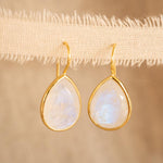 Moonstone Tear Drop Earrings ~ Gold Plated ~Dangle ~ Jewelry ~ Natural ~ Organic ~ Everyday~ Delicate~ minimalist Boho ~ Hippie ~ ME109