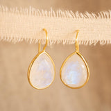 Moonstone Tear Drop Earrings ~ Gold Plated ~Dangle ~ Jewelry ~ Natural ~ Organic ~ Everyday~ Delicate~ minimalist Boho ~ Hippie ~ ME109