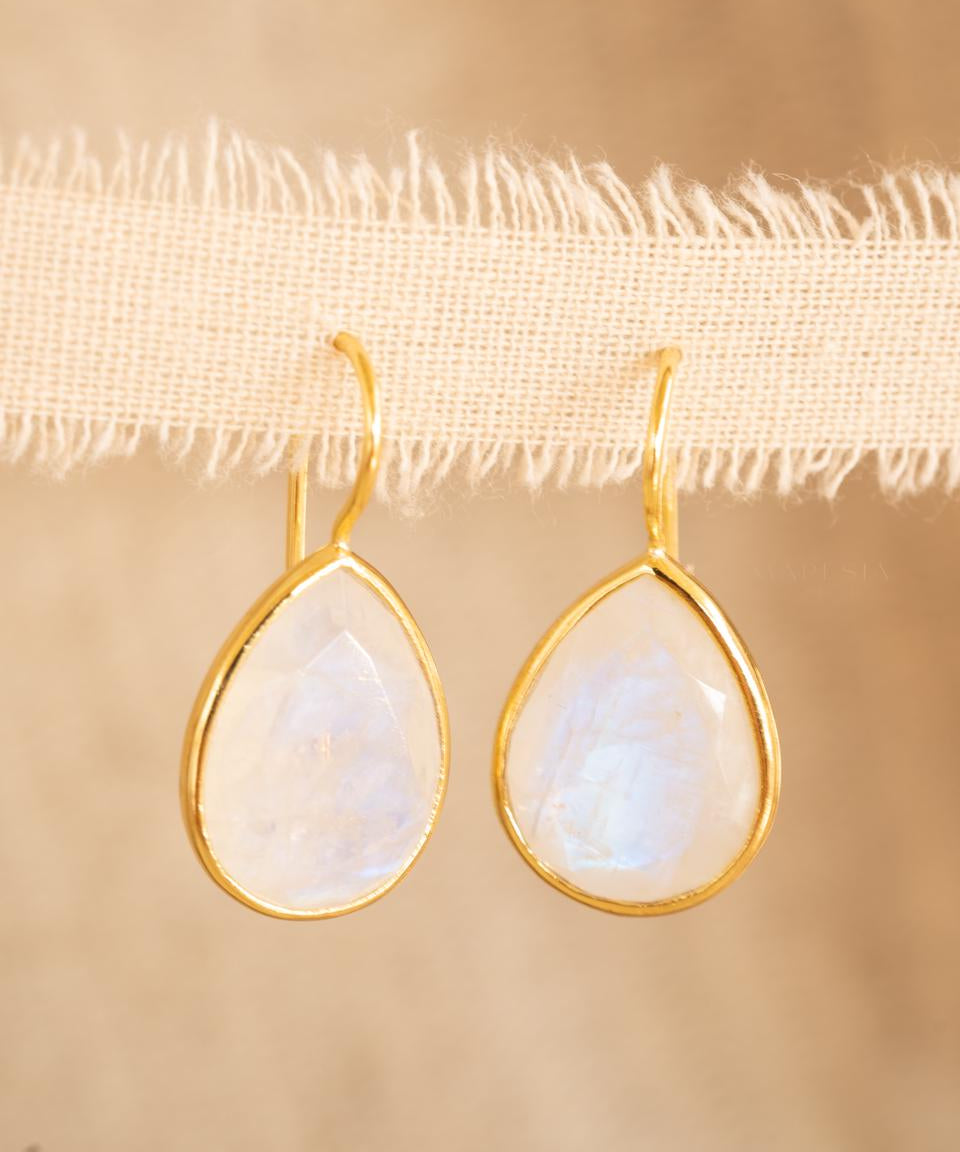 Moonstone Tear Drop Earrings ~ Gold Plated ~Dangle ~ Jewelry ~ Natural ~ Organic ~ Everyday~ Delicate~ minimalist Boho ~ Hippie ~ ME109