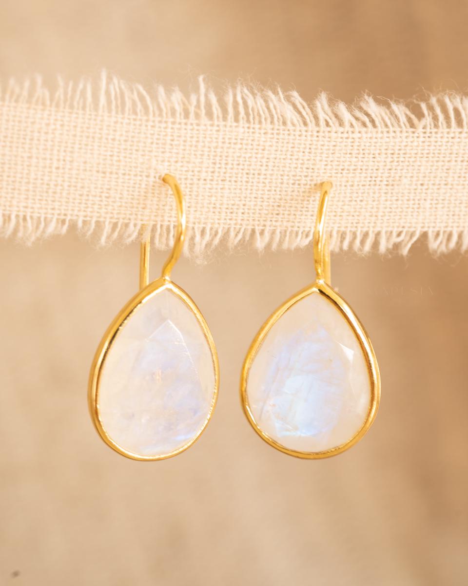 Moonstone Tear Drop Earrings ~ Gold Plated ~Dangle ~ Jewelry ~ Natural ~ Organic ~ Everyday~ Delicate~ minimalist Boho ~ Hippie ~ ME109