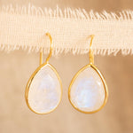 Moonstone Tear Drop Earrings ~ Gold Plated ~Dangle ~ Jewelry ~ Natural ~ Organic ~ Everyday~ Delicate~ minimalist Boho ~ Hippie ~ ME109