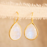 Moonstone Tear Drop Earrings ~ Gold Plated ~Dangle ~ Jewelry ~ Natural ~ Organic ~ Everyday~ Delicate~ minimalist Boho ~ Hippie ~ ME109