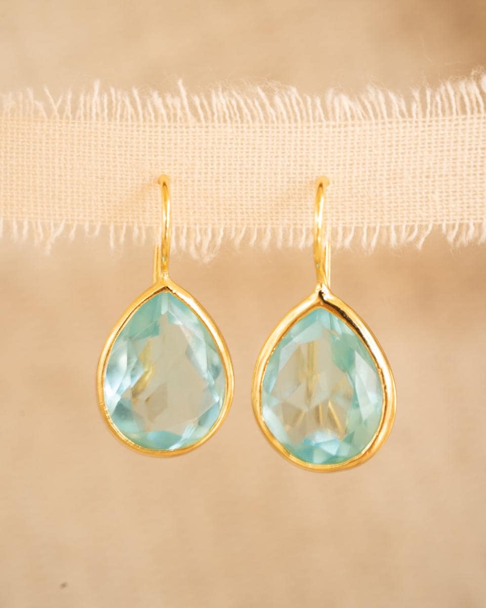 Blue Topaz hydro Tear Drop Earrings ~ Gold Plated ~Dangle ~ Jewelry everyday~ Delicate~ minimalist Boho ~ Hippie ~ ME110