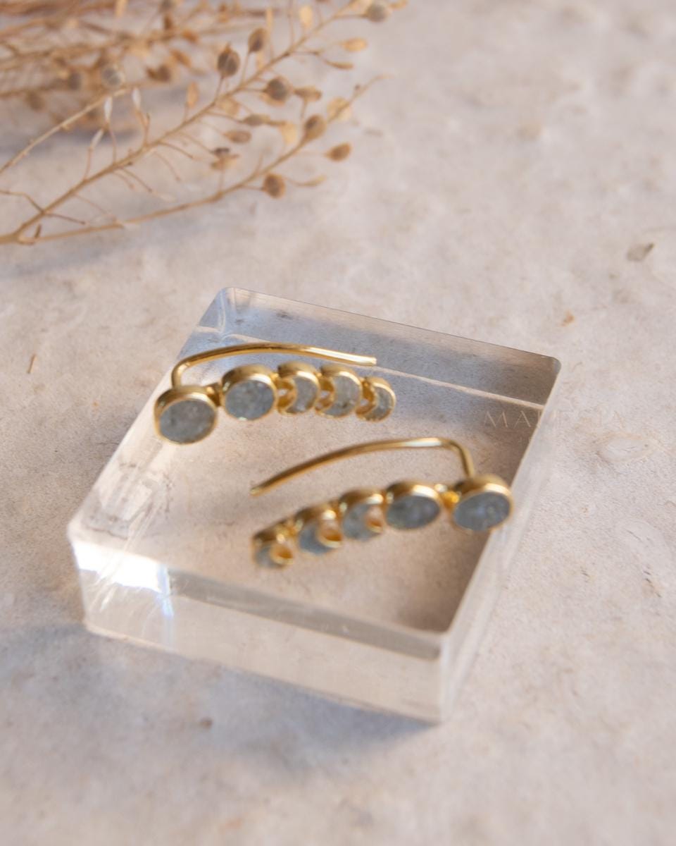 Crushed Labradorite Ear Climber Earrings ~ Stud~Jewelry~ 18k Gold Plated ~ Natural ~ Minimalist Everyday ~ Gift for Her ~ Boho ~Hippie~ME060