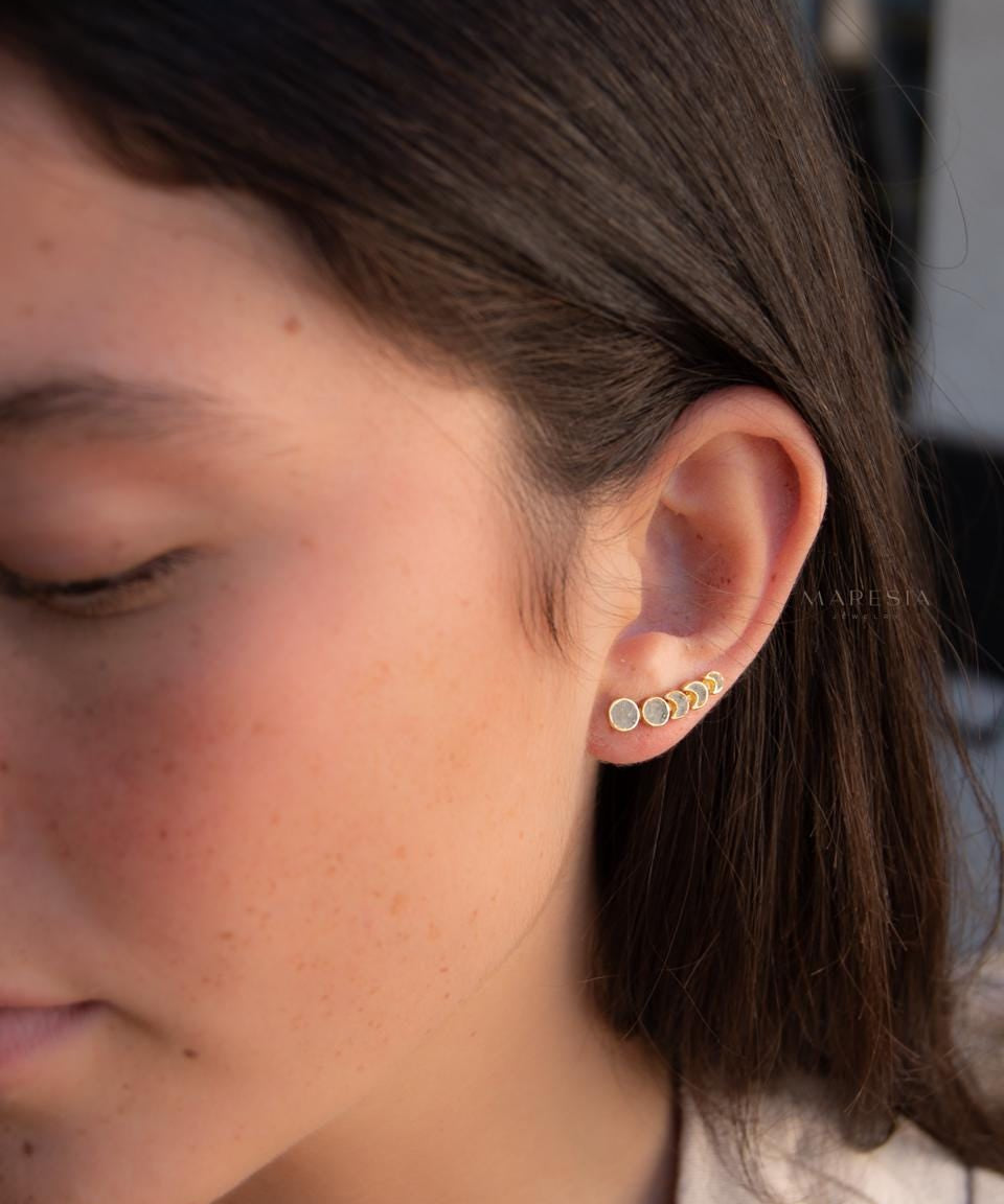 Crushed Labradorite Ear Climber Earrings ~ Stud~Jewelry~ 18k Gold Plated ~ Natural ~ Minimalist Everyday ~ Gift for Her ~ Boho ~Hippie~ME060