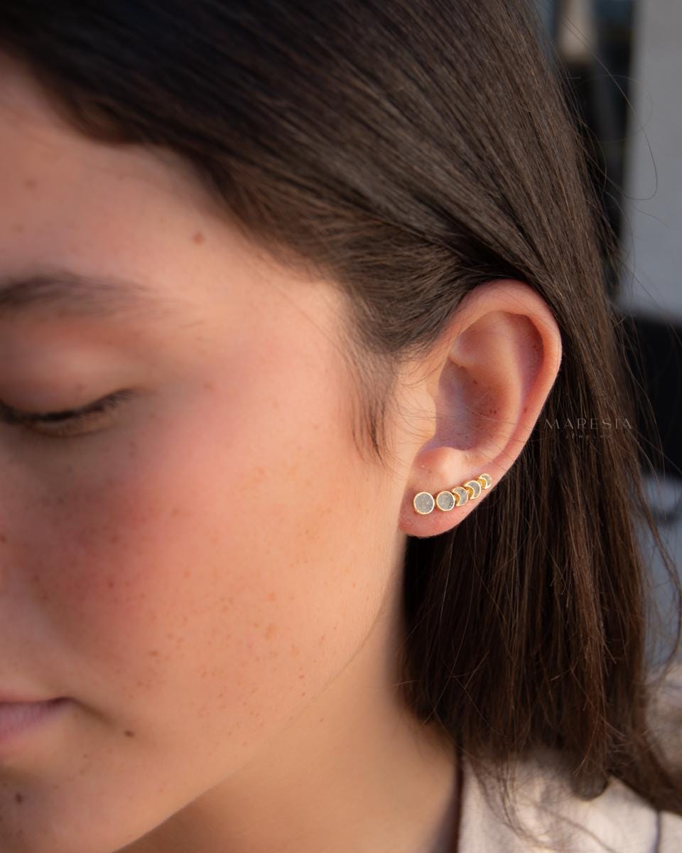 Crushed Labradorite Ear Climber Earrings ~ Stud~Jewelry~ 18k Gold Plated ~ Natural ~ Minimalist Everyday ~ Gift for Her ~ Boho ~Hippie~ME060