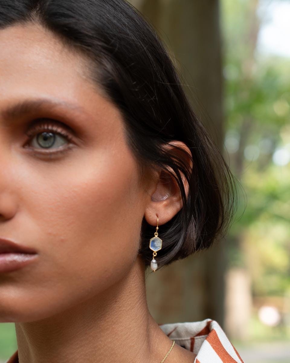 Moonstone & Fresh Water Pearl Tear Drop Earrings ~ Gold Plated ~Dangle ~ Jewelry ~ Organic ~ Everyday~ Delicate~ minimalist Boho ~ ME088