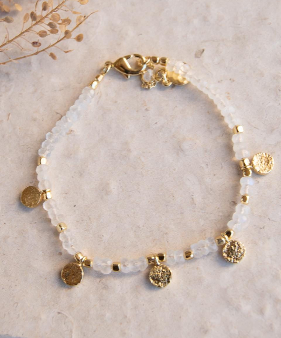 Moonstone Bracelet ~ Gold Plated 18k ~ Handmade ~ Hippie ~Bohemian ~Jewelry ~Stackable MB077
