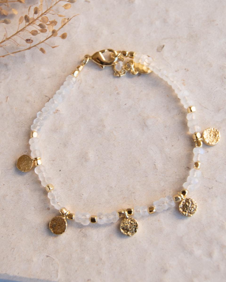 Moonstone Bracelet ~ Gold Plated 18k ~ Handmade ~ Hippie ~Bohemian ~Jewelry ~Stackable MB077
