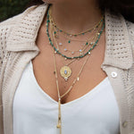 Moonstone, Labradorite & CZ Necklace ~ Charm ~ Gold plated 18k ~ Bohemian ~ Cubic zirconia ~ MN196