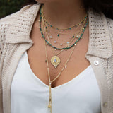 Moonstone, Labradorite & CZ Necklace ~ Charm ~ Gold plated 18k ~ Bohemian ~ Cubic zirconia ~ MN196